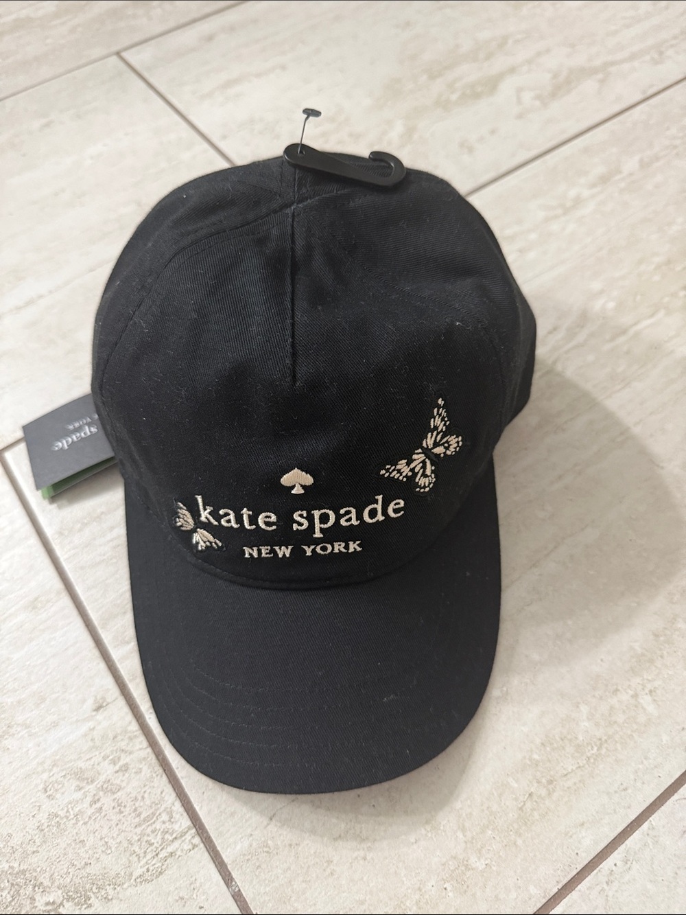 kate spade black cap with white butterfly embroidery nwt ..o/s..authentic